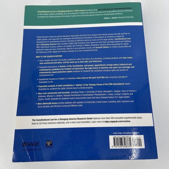 Constitutional Law for a Changing America A Short Course Lee Epstein Paperback - Picture 9 of 9